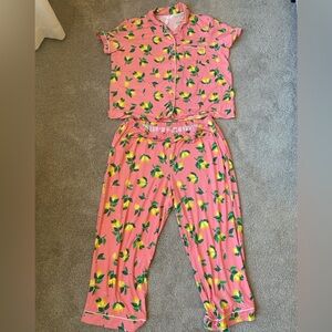 Lemon Print Notch Collar Pajamas